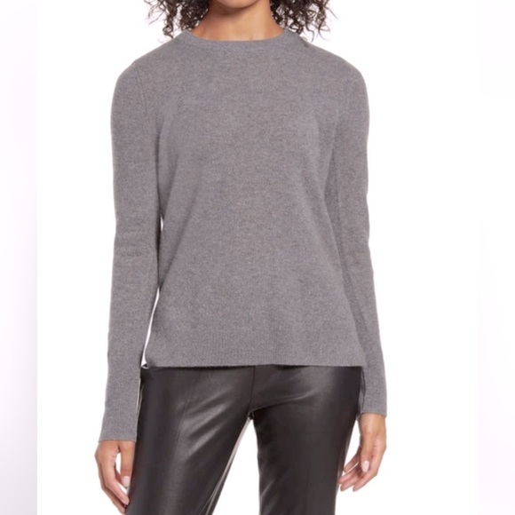 Halogen 100% Cashmere Sweater Crewneck Long Sleeve Side Ribbing & Slit Gray SZ S - Picture 1 of 9